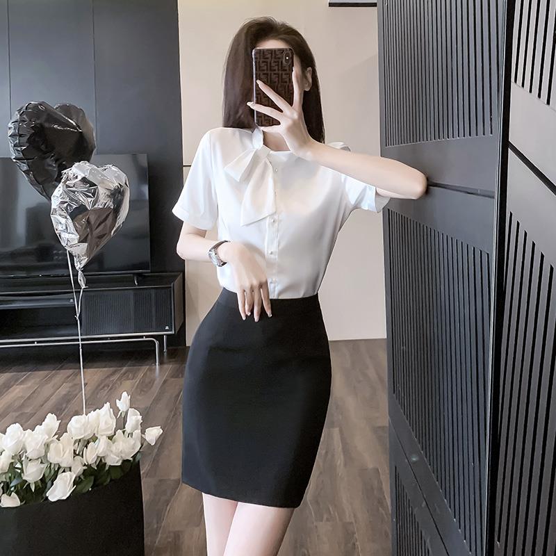 白色衬衫女短袖衬衣2025新款空姐职业套装包裙气质酒店前台工作装