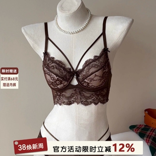 内衣蕾丝性感小胸聚拢情侣约会法式纯欲大胸显小胸交叉绑带文胸罩