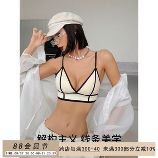 法式 小胸聚拢交叉美背露背无钢圈上托文胸罩 三角杯内衣女夏季 薄款