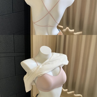 无钢圈小胸聚拢防走光无痕透气交叉露背美背文胸 内衣女细肩带薄款