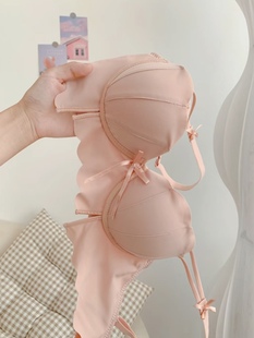 无钢圈内衣女小胸聚拢显大上托bra性感甜美纯欲风粉色文胸罩套装