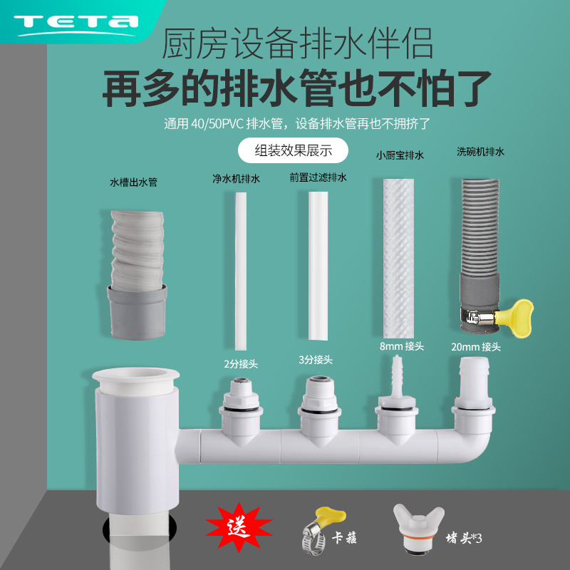 厨房水槽洗碗机二合一接头三通