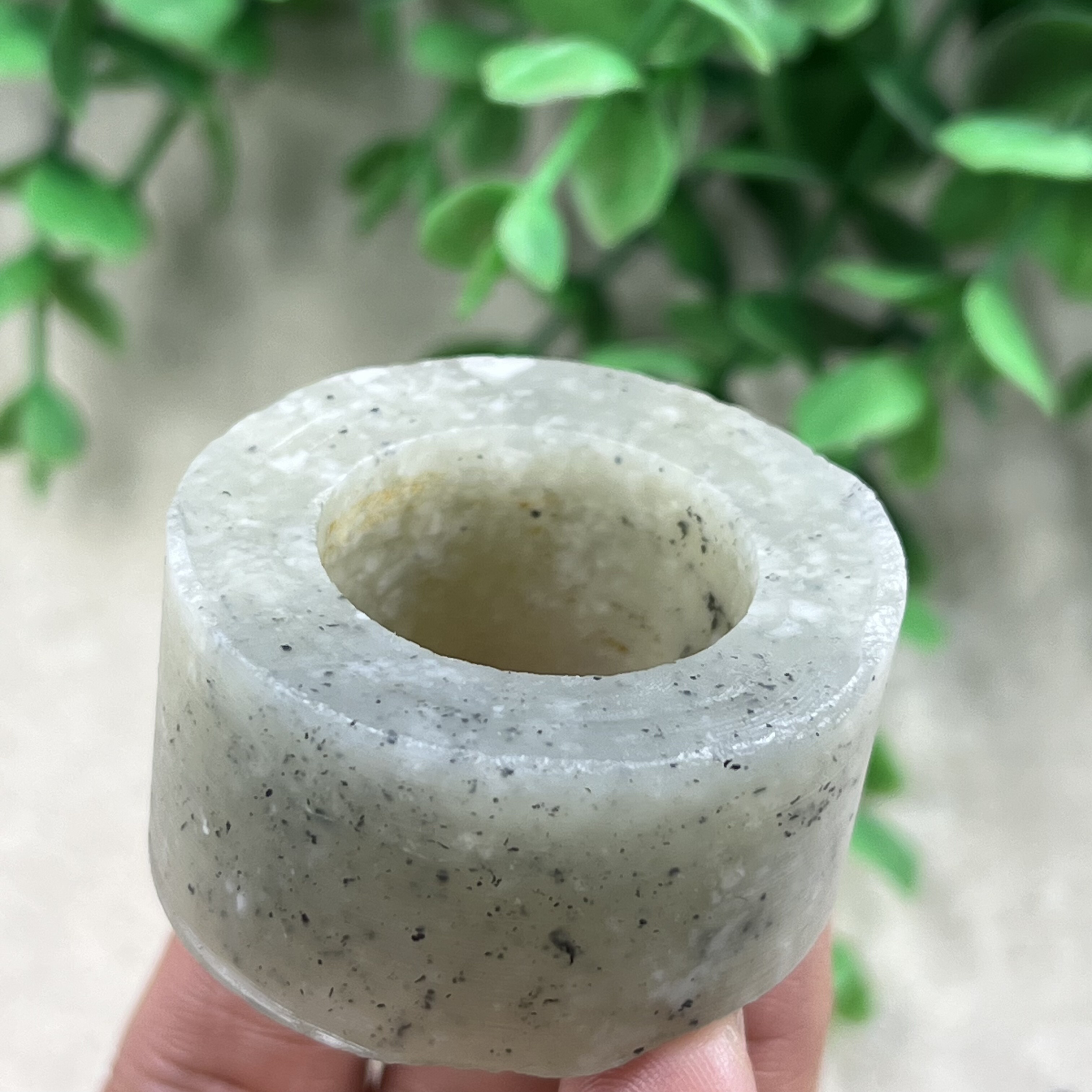 新疆和田玉白玉点墨青花扳指边角料圈口22戒指圆圈指环下脚料包邮