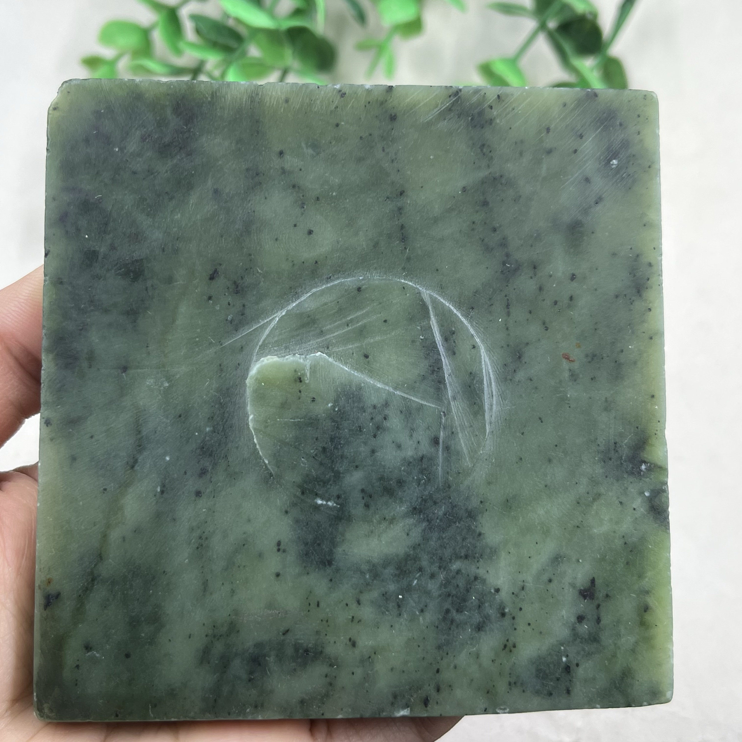 新疆和田玉碧玉菠菜绿四方料茶托边角料玉石料下脚料雕刻包邮17x