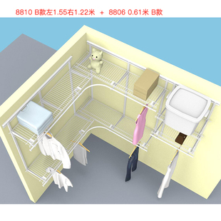 阁室美线型层架金属衣柜衣帽间厂 销8810转角模块B款 155122米