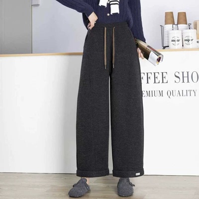 【裤长95左右】加绒加厚休闲裤直筒裤猫咪毛呢云朵裤女