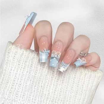 新款冰川格语穿戴甲高级感中长款美甲贴片半手工春秋冬穿戴甲贴片