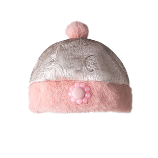 儿童礼服帽子加棉女童周岁生日帽冬季男童宝宝唐装复古抓周亲子帽