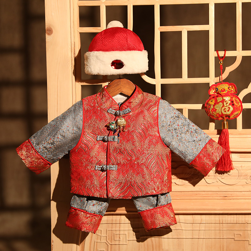 男童礼服中国风抓周服装