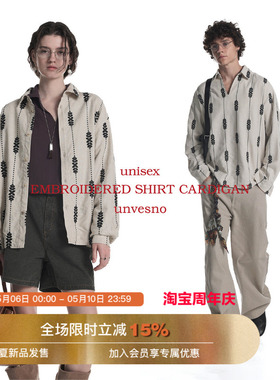 【亚麻】Unvesno(UN)老钱BC风亚麻混纺定制绣花双层V领衬衫秋季