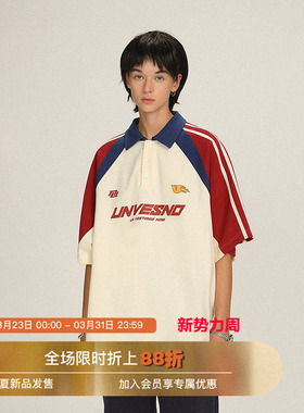 Unvesno (UN) 马柏全 解构拼接撞色学院风polo衫短袖T恤美式复古