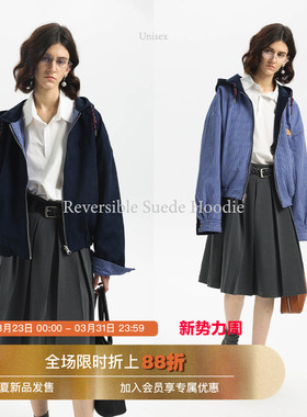 【双面穿】Unvesno(UN)秋季miu风复古智感麂皮绒格纹帽衫外套