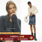 毛衣开衫 女款 Unvesno 辣妹长毛仿貂毛翻领短款 修身 针织衫