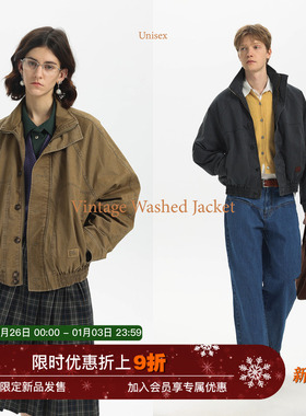Unvesno(UN)25秋冬水洗做旧保暖御寒秋季复古工装立领夹克外套