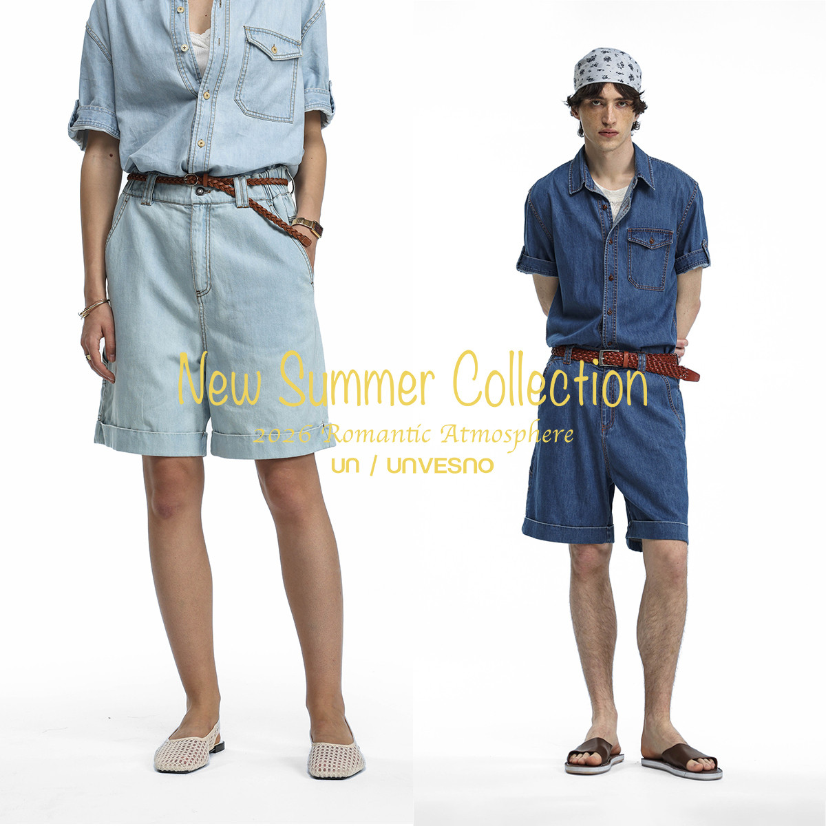 【轻薄牛仔】Unvesno(UN)云柔亚麻混纺水洗折边短裤五分裤休闲裤