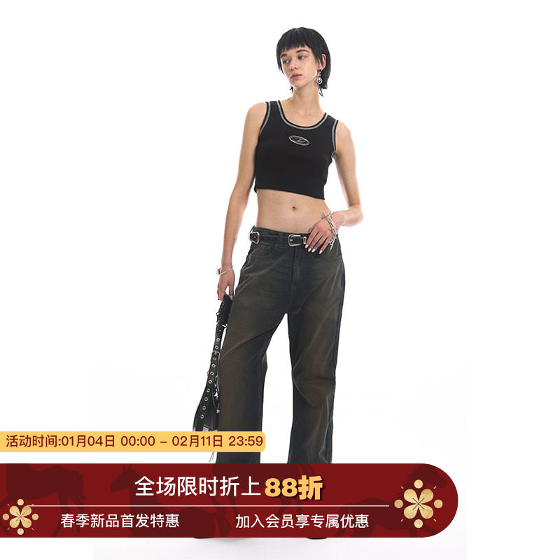 Unvesno (UN) 280克logo刺绣撞色哈苏线短款坑条女装晾感透气背心,女装/女士精品,背心吊带,淘宝优惠券,粉丝福利购,淘宝优惠卷