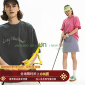 慵懒周末 水洗雪花做旧新式 Unvesno 锁链连体绣花短袖 T恤