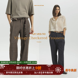 Unvesno 袢可调节 中古绅士老钱ROW风复古格纹休闲西裤 裤
