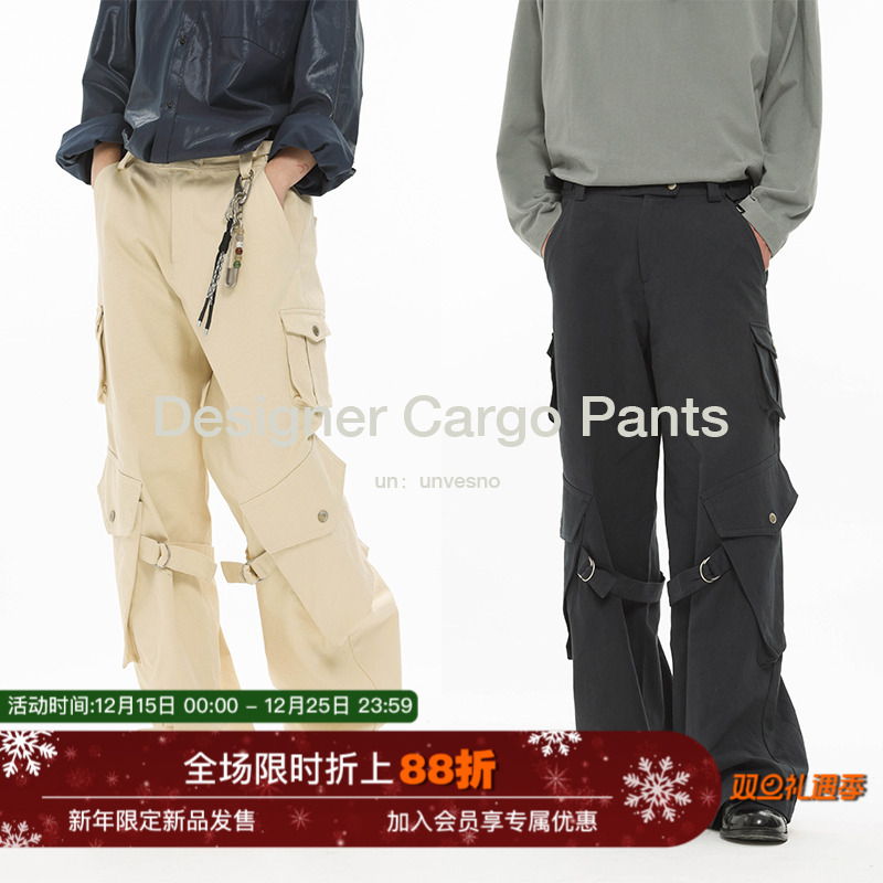UNVESNO直筒长裤宽松多口袋