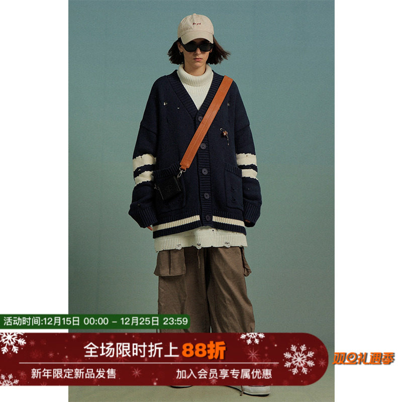 复古潮牌破洞慵懒风针织衫春秋