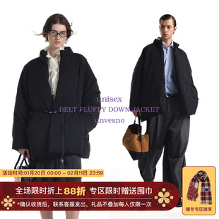 【配腰带】Unvesno(UN)Demure风90白鸭绒极简保暖中长款羽绒服