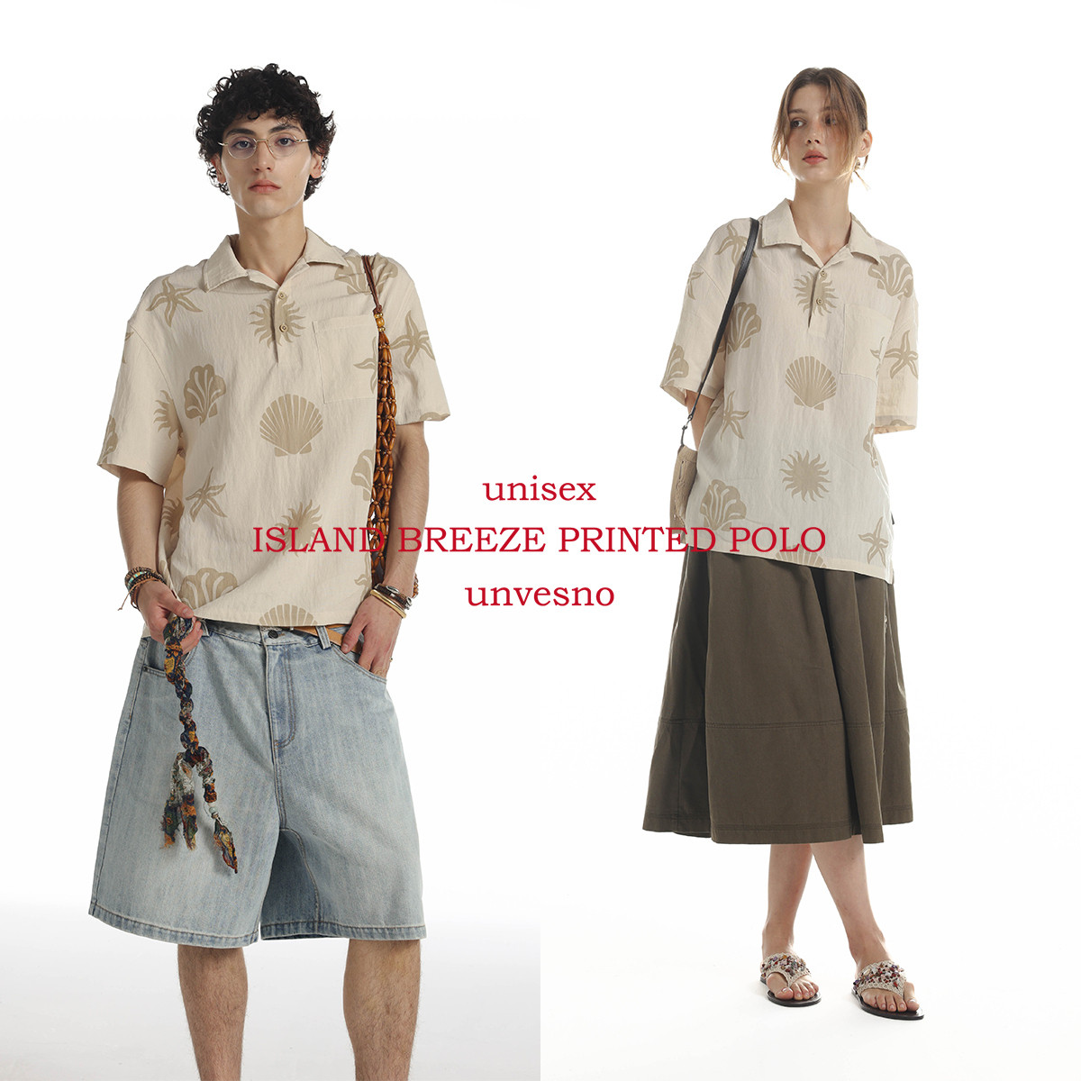 【90%莱赛尔】Unvesno(UN)夏威夷海岛风定制满印POLO短袖衬衫
