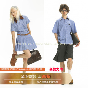 可拆卸换领 及女款 Unvesno 学院感蓝色格子休闲衬衫 连衣裙