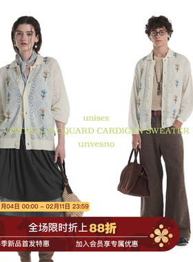 Unvesno UN手工立体花朵镂空羊毛混纺毛织开衫秋季保暖毛衣