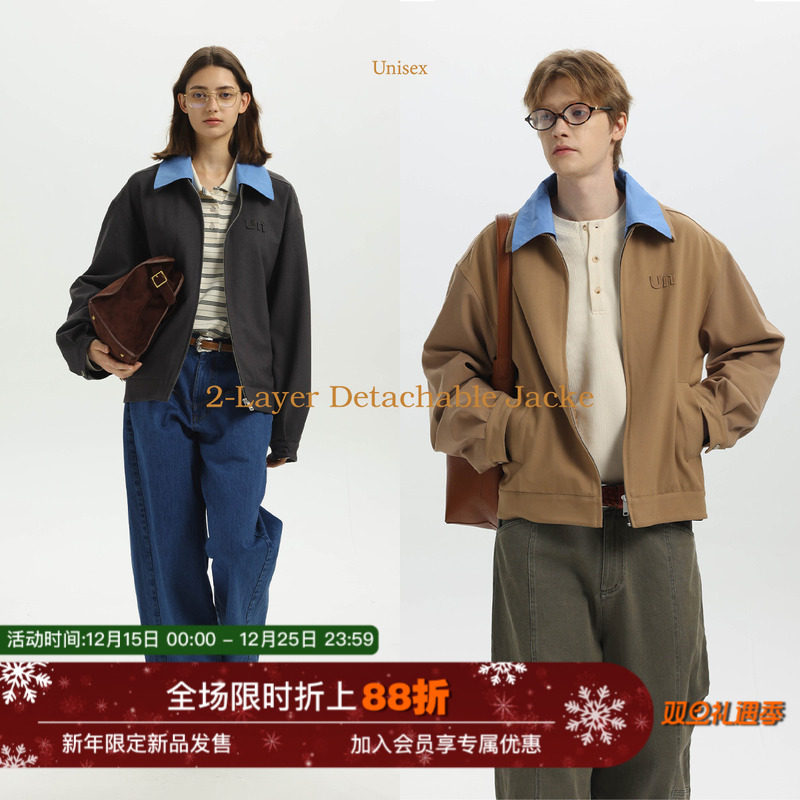 【可拆卸翻领】Unvesno(UN)MIU系老钱风复古撞色双层刺绣秋季夹克