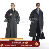 极简直线结构 Unvesno 墨灰老钱Row风廓形立领长款 风衣夹克