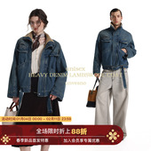 水洗重工短廓保暖羊羔绒保暖夹克牛仔外套 配腰带 Unvesno