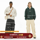 Unvesno 420G翻领字母刺绣宽松休闲POLO加绒卫衣 Vintage New