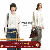 T恤&蕾丝袖 印花女款 古典宽松圆领长袖 手绘印花 Unvesno