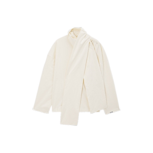 Unvesno(UN)凹造型围巾式斜襟纽扣套头内搭休闲长袖T恤