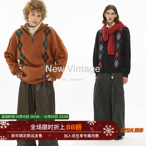 复古针织衫UNVESNO翻领