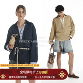 V领撞色宽松休闲长袖 衬衫 老钱莱赛尔秋季 假两件 Unvesno