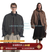 巴恩风复古洗褪皮领拼接短廓棉服保暖 多结构分割 Unvesno