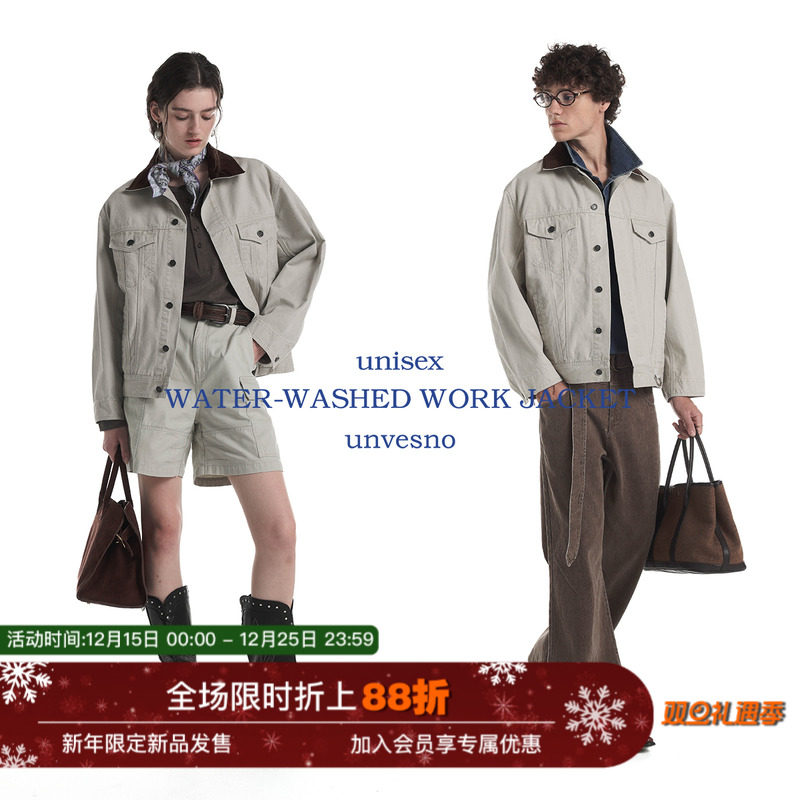 【做旧水洗】Unvesno(UN)复古经典工装撞色领牛仔夹克外套夹克