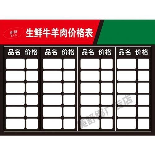 现切牛羊肉价格表海报牛羊肉卷广告贴纸生鲜超市牛羊肉装饰画定制