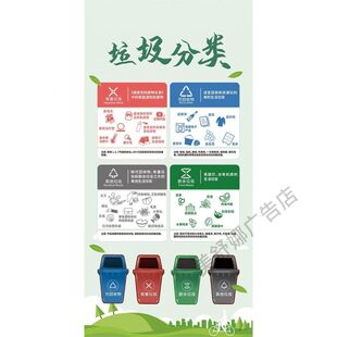 垃圾分类竖款横版海报城市文明卫生宣传贴纸自粘墙贴室内户外贴画