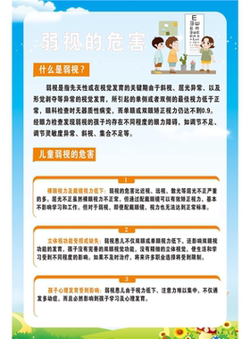 弱视的危害墙面装饰贴画眼镜店广告海报眼科预防近视背景墙面