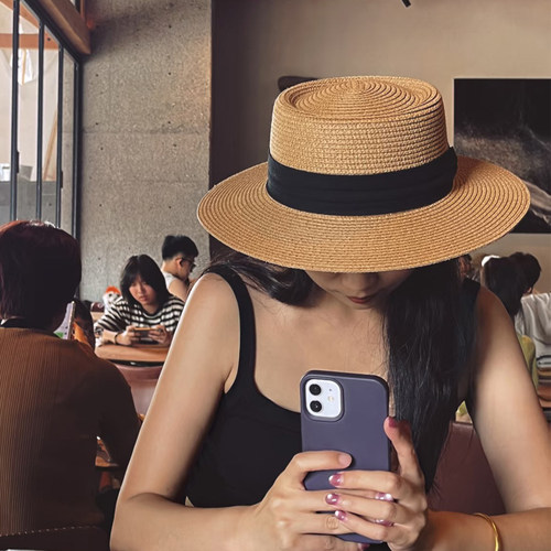 2025新款夏季遮阳帽法式平顶草帽