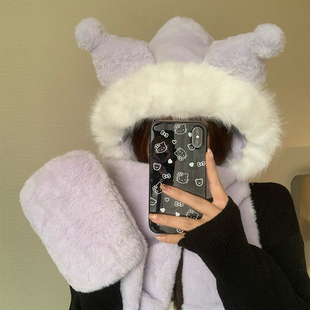 天线宝宝哈尔滨小熊帽子保暖围巾一体女毛绒可爱三件套秋冬季手套