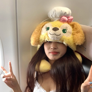 饼饼u型枕连帽可爱带帽子冬季午睡坐车飞机动车旅行脖子护颈枕头