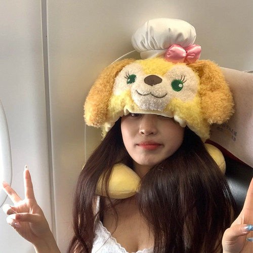 饼饼u型枕连帽可爱带帽子冬季午睡坐车飞机动车旅行脖子护颈枕头