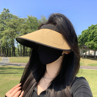黑胶空顶uv防晒帽女夏季防紫外线大帽檐遮阳草帽骑车遮脸太阳帽子