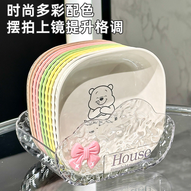 卡通熊猫吐骨碟家用餐桌奶油风盘子水果干果零食盘桌面垃圾收纳盘