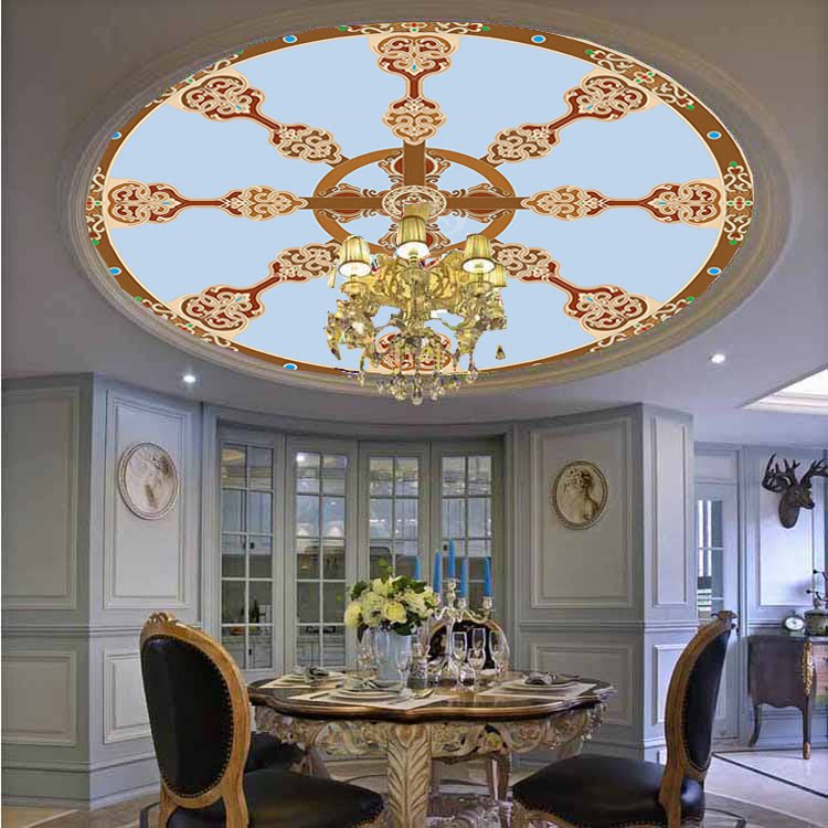 蒙古风天花板吊顶壁纸蒙古包纹饰屋顶壁画民族创意图案壁纸装饰贴