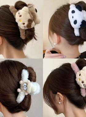 秋冬甜美风毛绒Kitty猫发夹可爱后脑抓夹简约鲨鱼夹头饰女款