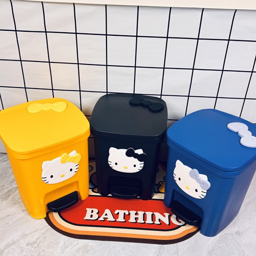 新款哈喽KT可爱猫脚踏卡通防摔可移动防臭垃圾桶办公室大容量家用